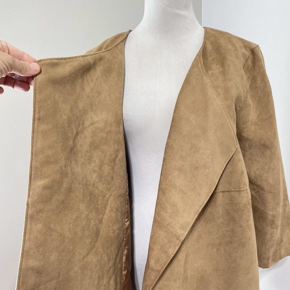 H&M Size 6 Faux Suede Jacket Draped Camel 3/4 Slv Overcoat Lined Workwear Womens - Picture 4 of 9